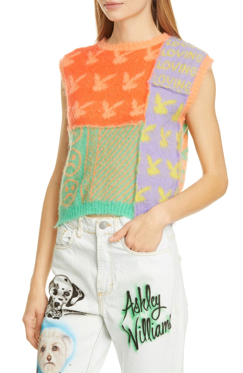 Ashley Williams Patchwork Float Jacquard Mohair Sweater Vest, Alternate, color, 