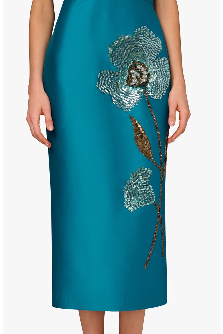 Beaded V-Neck Midi Dress, Alternate, color, PEACOCK