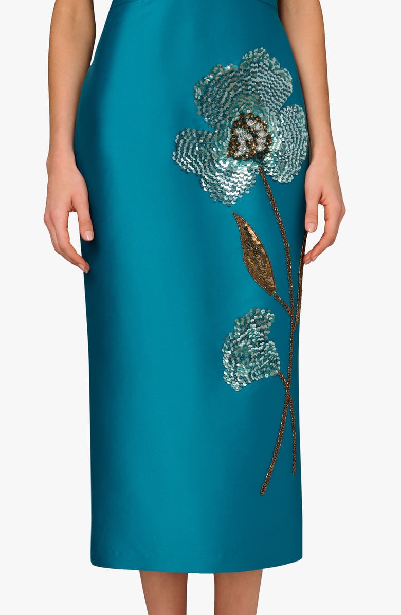 Aidan Mattox Beaded V-Neck Midi Dress, Alternate, color, Peacock