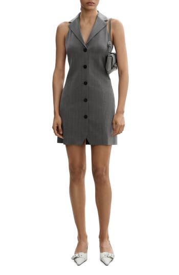 Mango Sleeveless Tuxedo Minidress In Gray