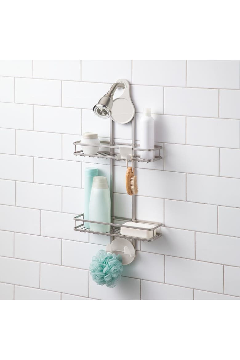 Hanging Shower Caddy with Accessory Hooks - Satin, Alternate, color, Satin