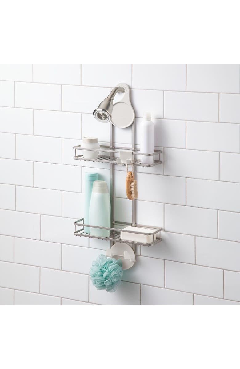 iDesign Hanging Shower Caddy with Accessory Hooks - Satin, Alternate, color, Satin