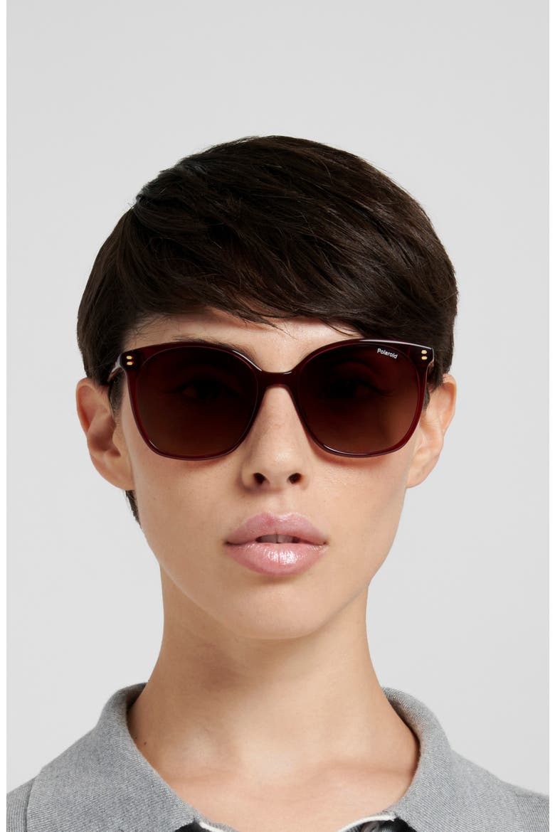55mm Polarized Gradient Square Sunglasses, Alternate, color, RED/ BROWN SF PZ