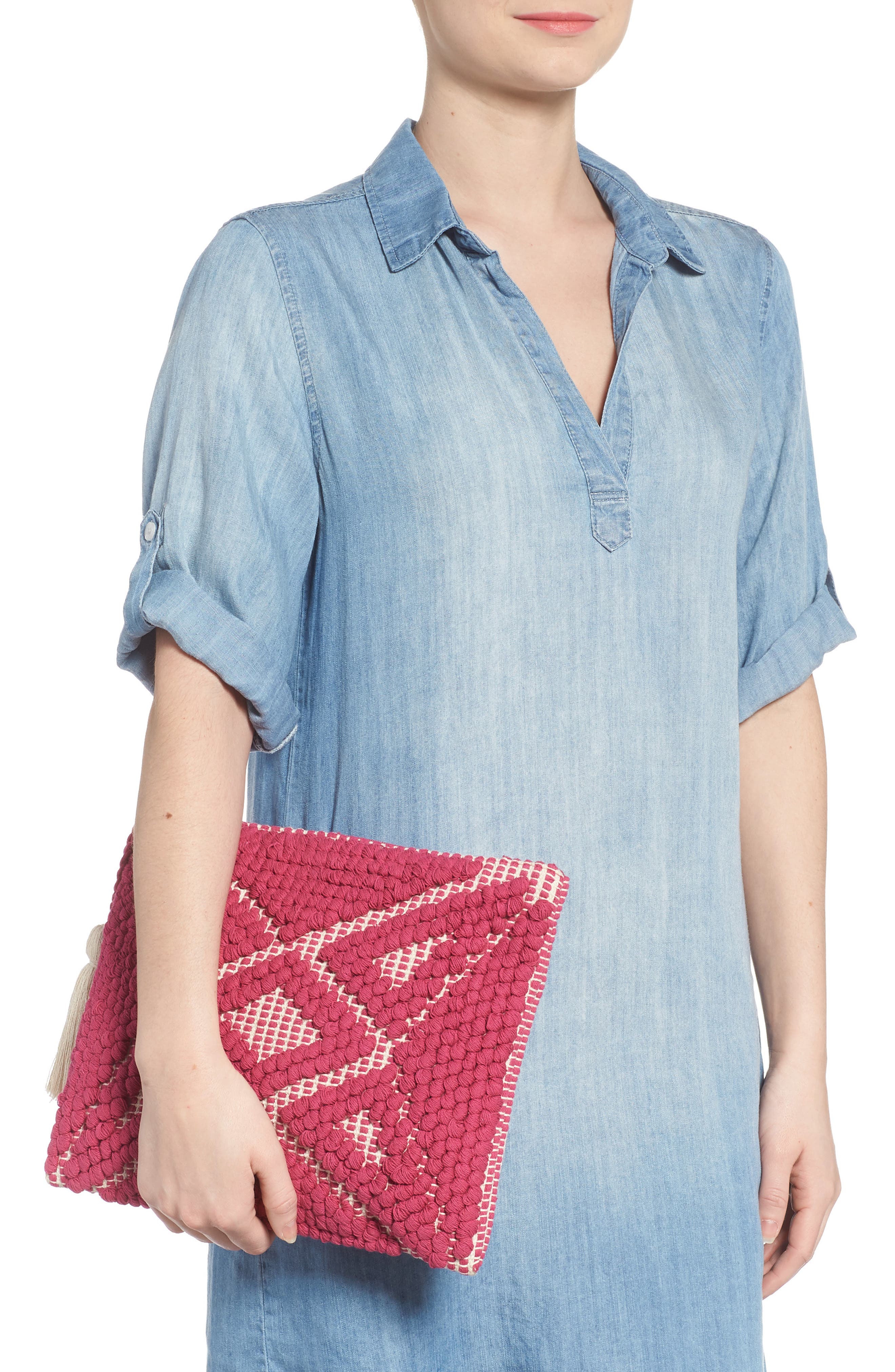 Sole Society Palisades Tasseled Woven Clutch, Alternate, color, 