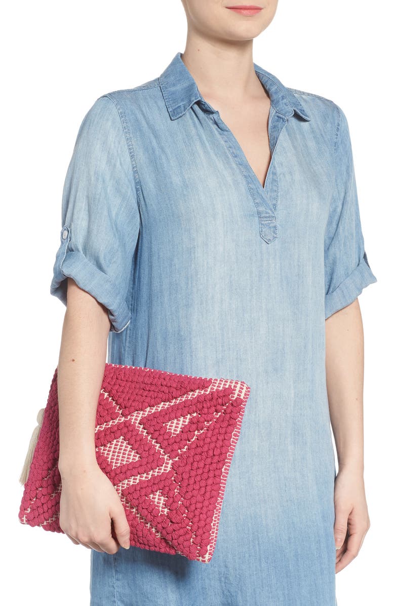 Sole Society Palisades Tasseled Woven Clutch, Alternate, color,