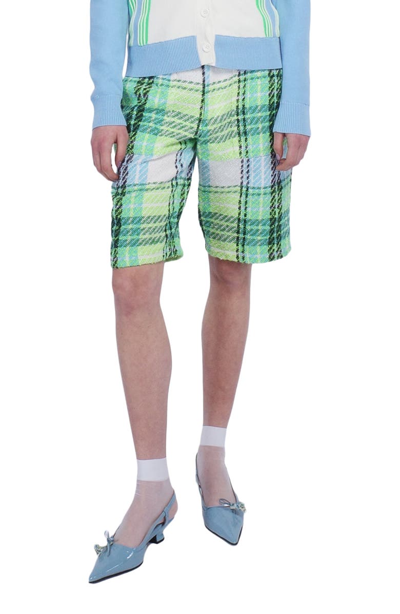 Anna Sui Capri Plaid Shorts, Alternate, color, Lime Multi
