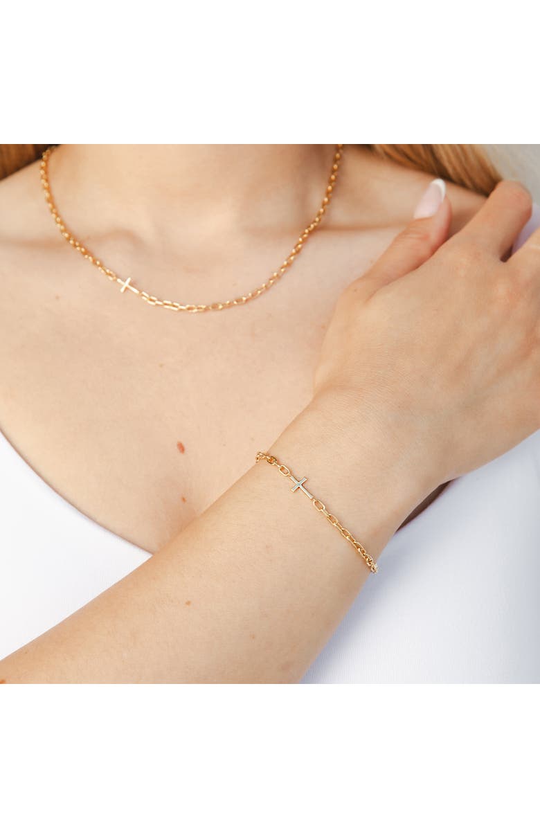 Rizen Jewelry Mini Chain Breaker Cross Bracelet, Alternate, color, 18K Gold Plated