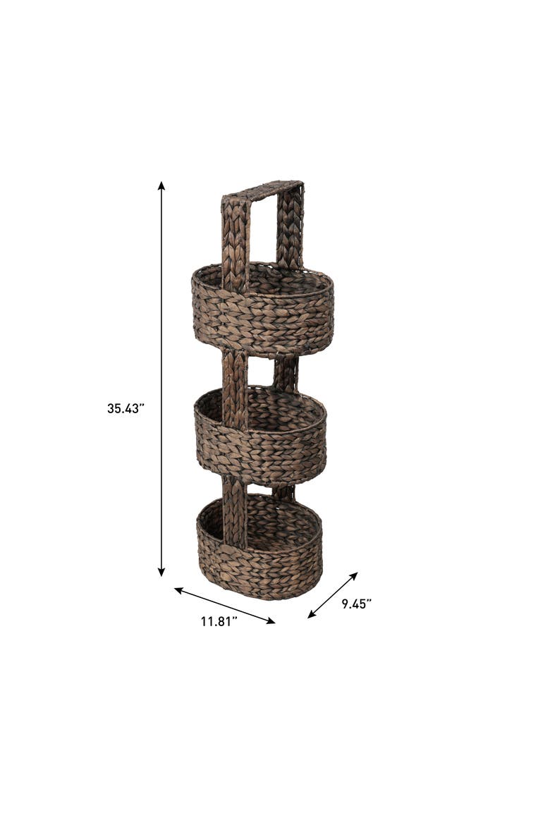 Riverbend Coastal Handwoven Water Hyacinth 3-Tier Round Basket Freestanding Storage Tower Stand with Top Handle, Alternate, color, Brown