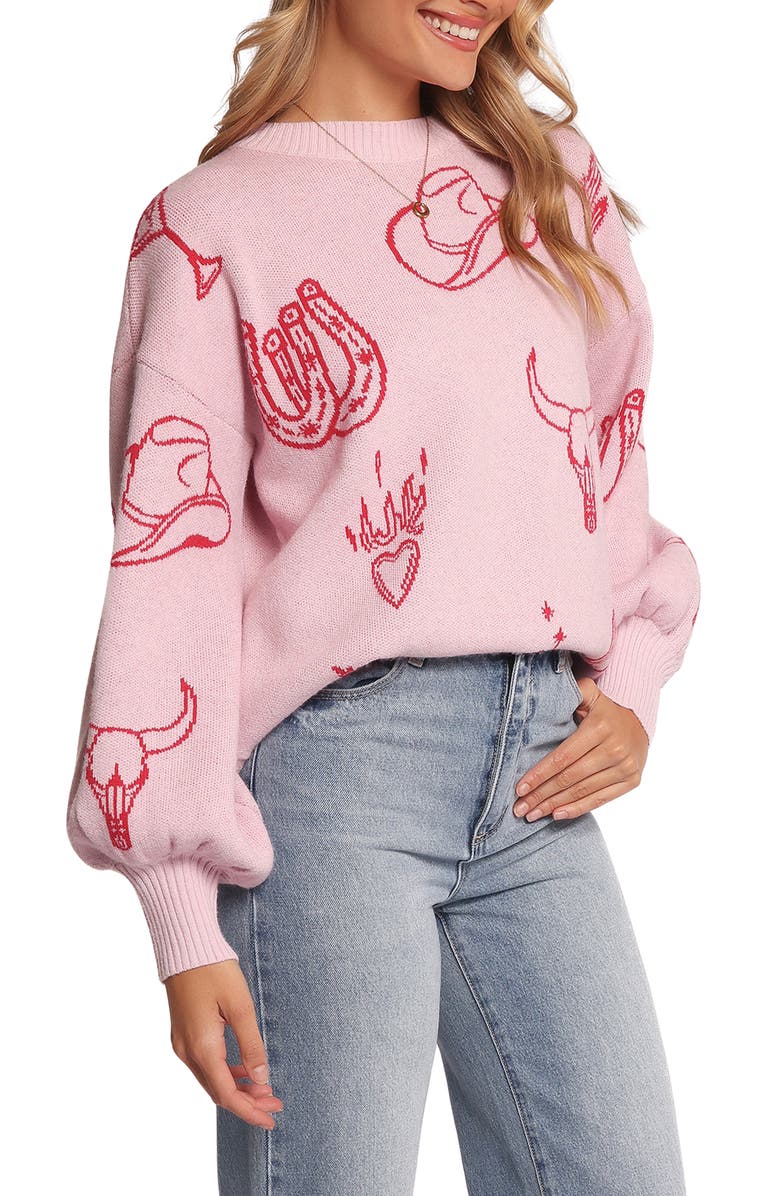 Petal & Pup Jax Western Sweater, Alternate, color, Pink