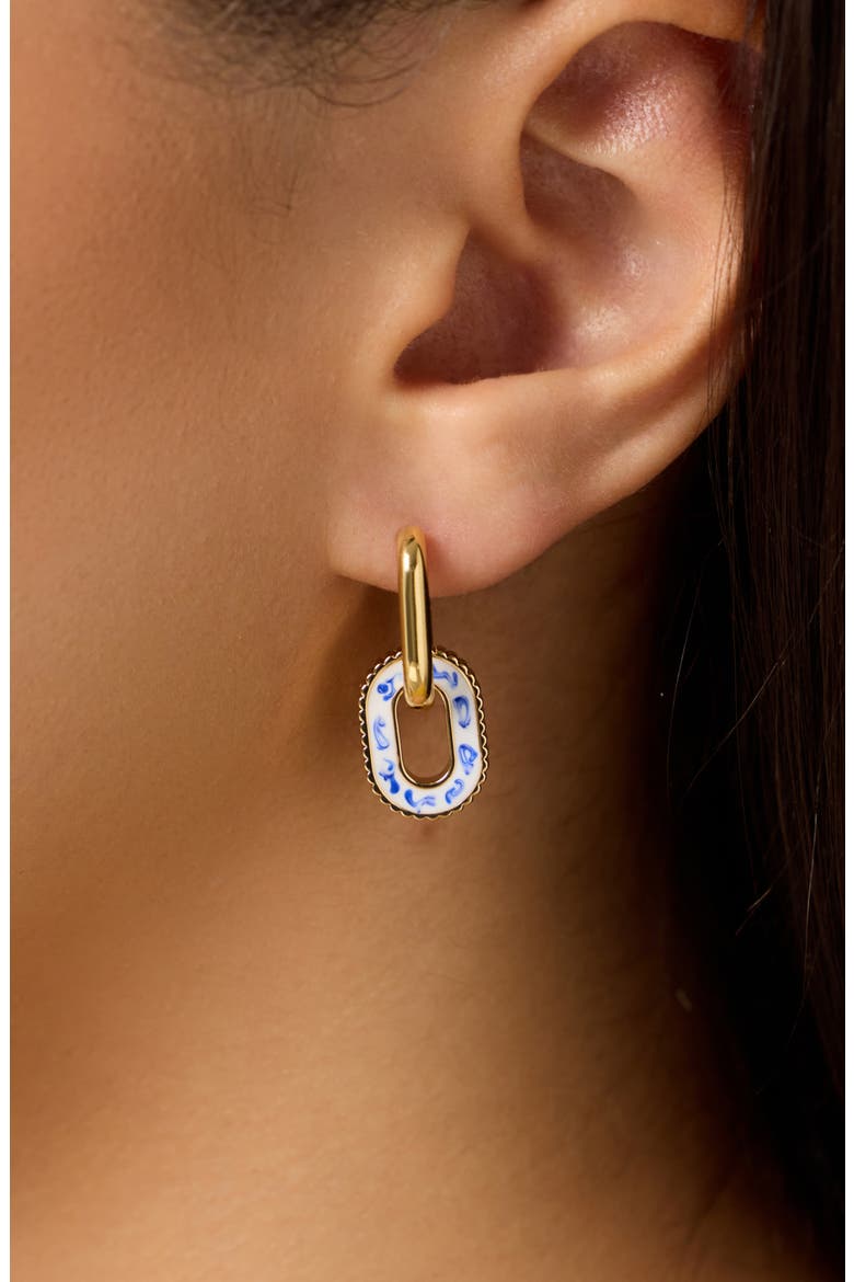 Double Hoop Earrings - Ash Double Marble Blue, Alternate, color, Gold