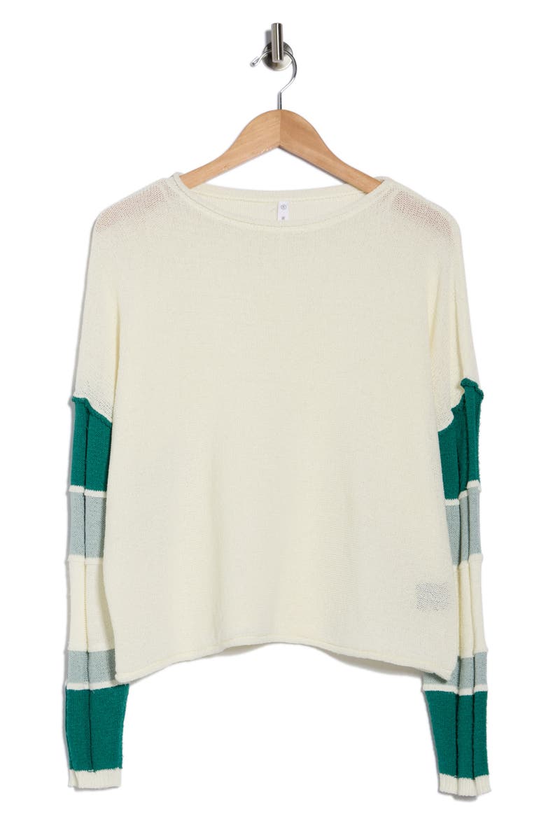 Stripe Sleeve Sweater, Alternate, color, CREAM/ TEAL