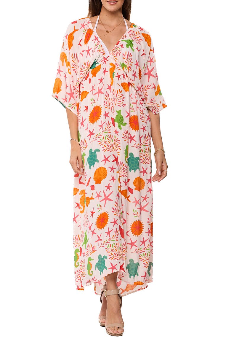 Longline Cover-Up Caftan, Main, color, CORAL