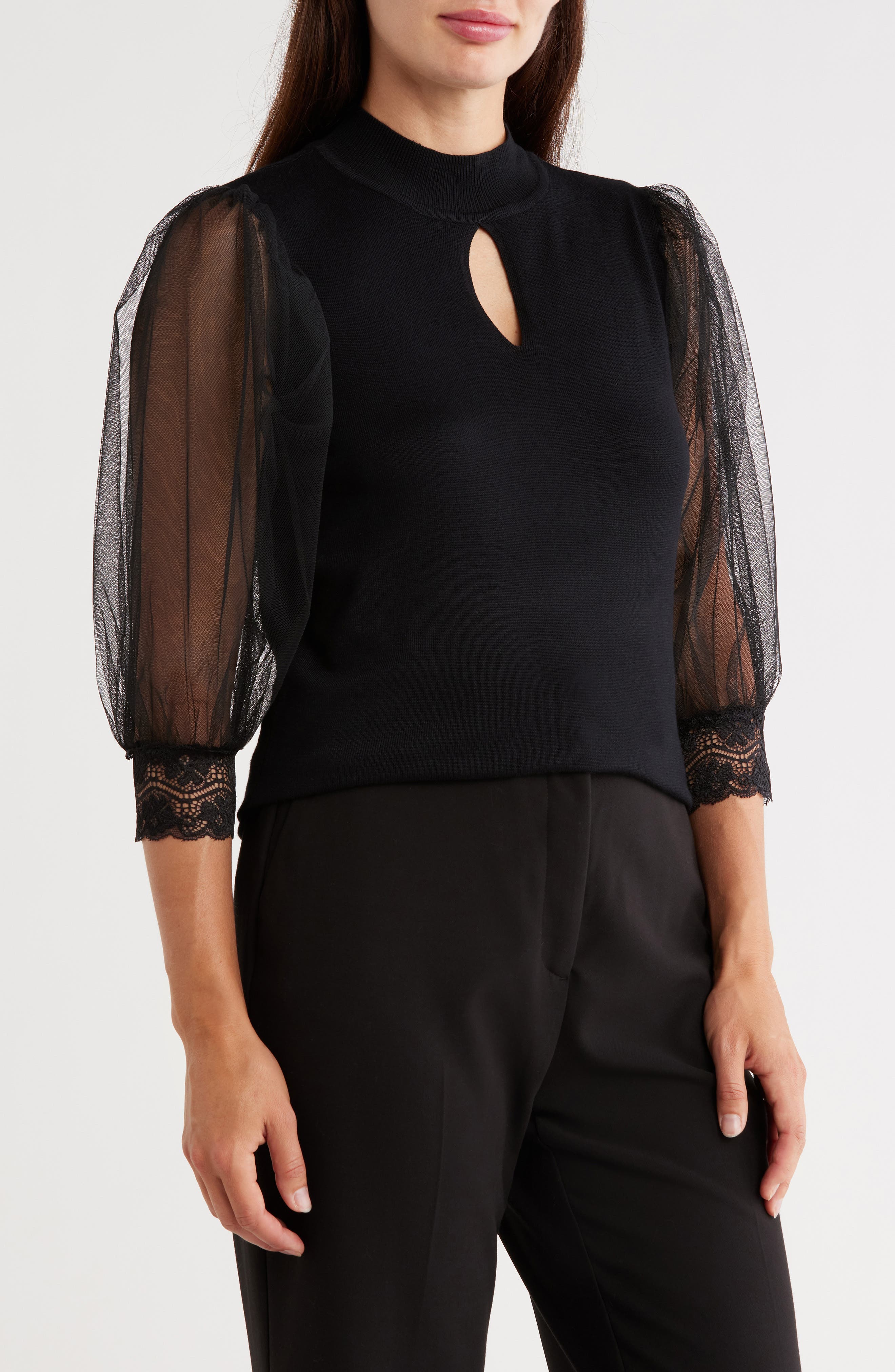 BY DESIGN Harmony Mesh Sleeve Sweater