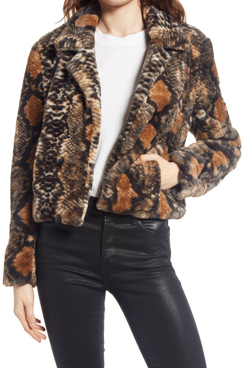 Mixed Print Faux Fur Jacket, Main, color, D FOR DANGER