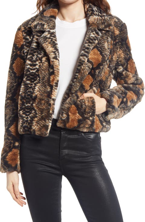 Mixed Print Faux Fur Jacket