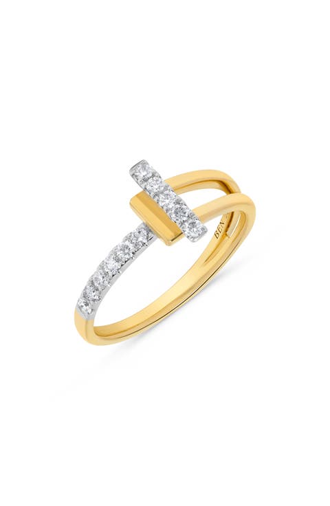 Two-Tone Latch Diamond Stacked Ring