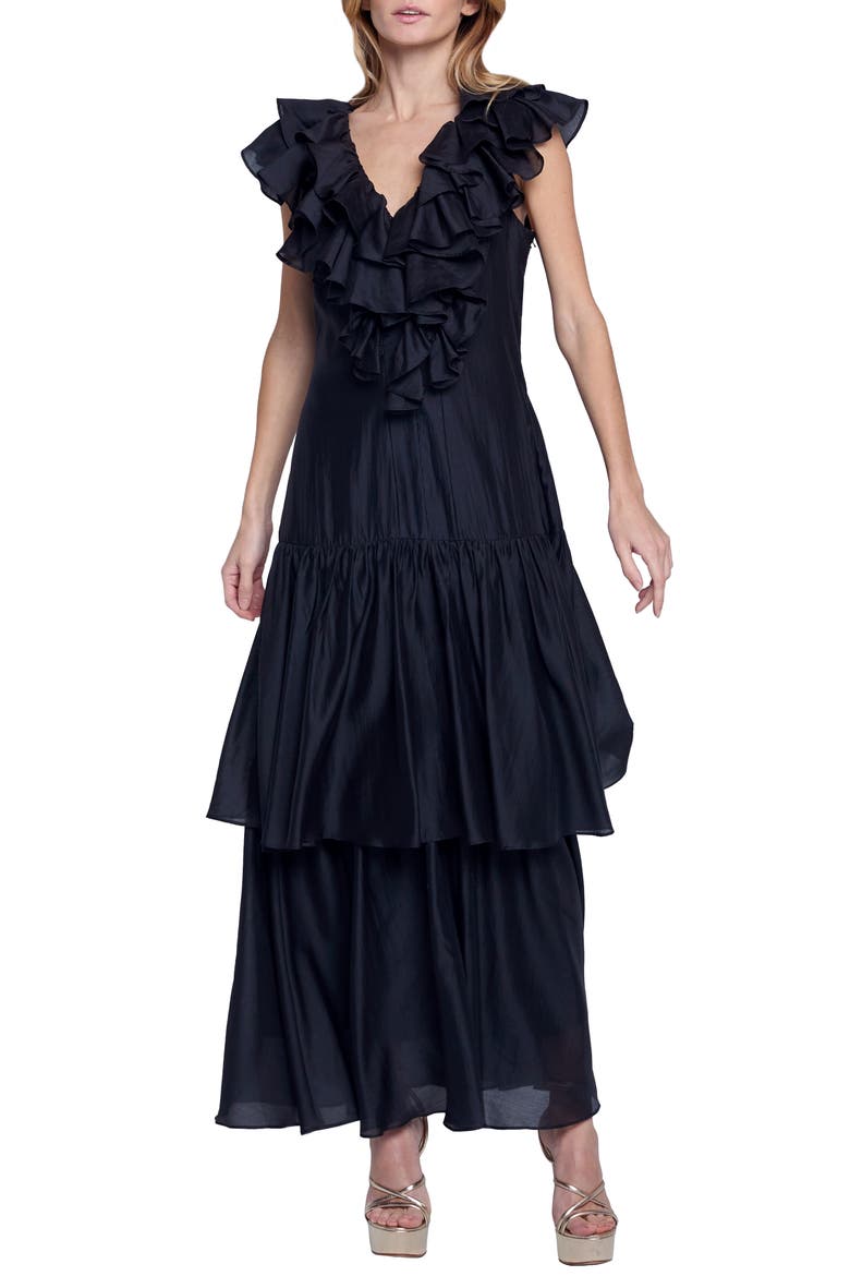 Stelanie Flutter Sleeve Tiered Cocktail Dress, Alternate, color, BLACK