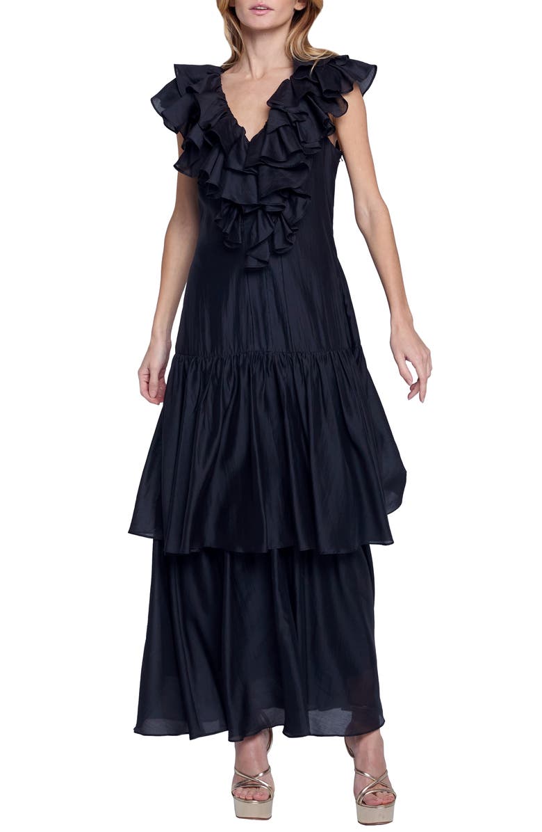 CIEBON Stelanie Flutter Sleeve Tiered Cocktail Dress, Alternate, color, Black