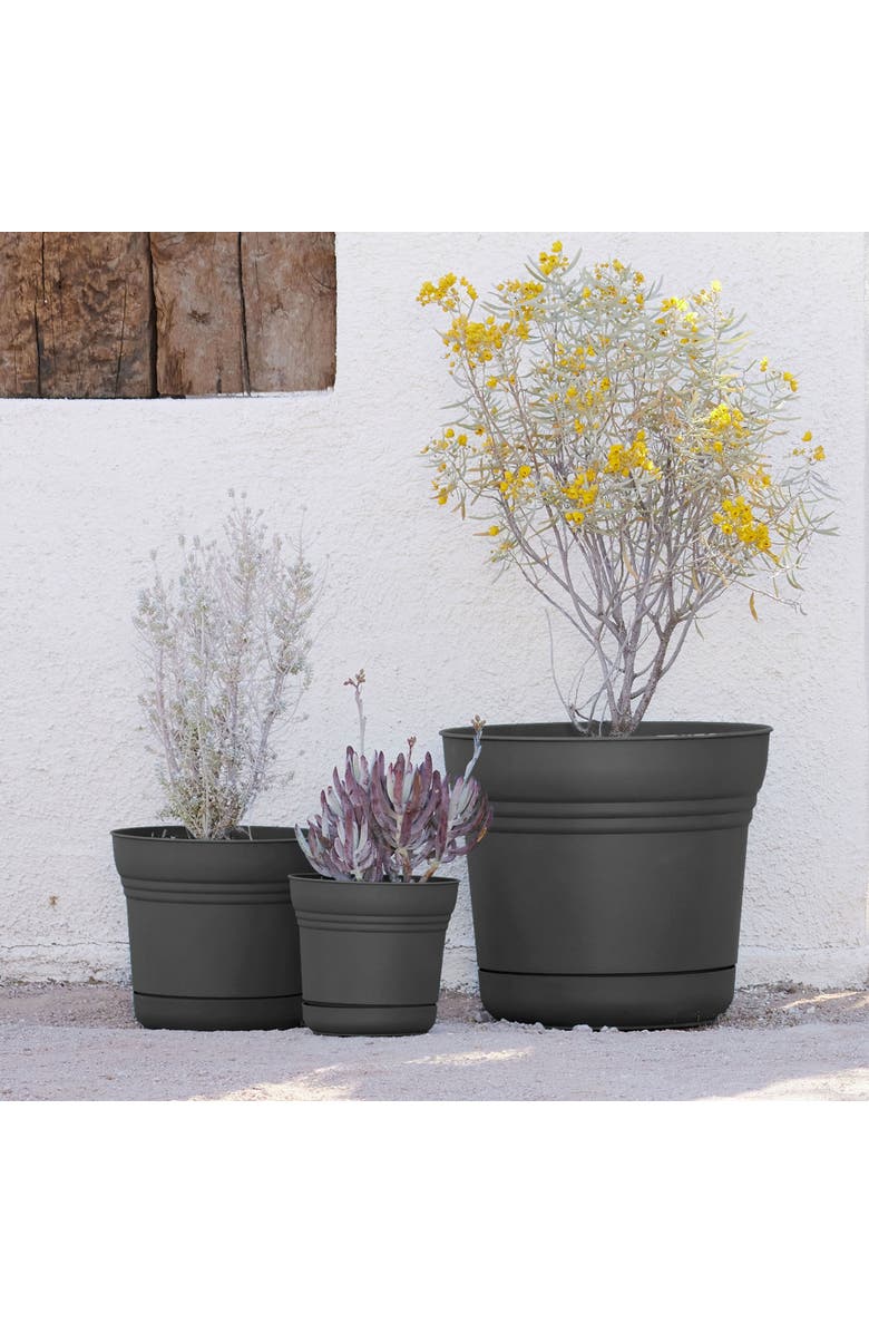 Bloem 14 Inch Saturn Round Planter With Saucer Tray, Alternate, color, Gray
