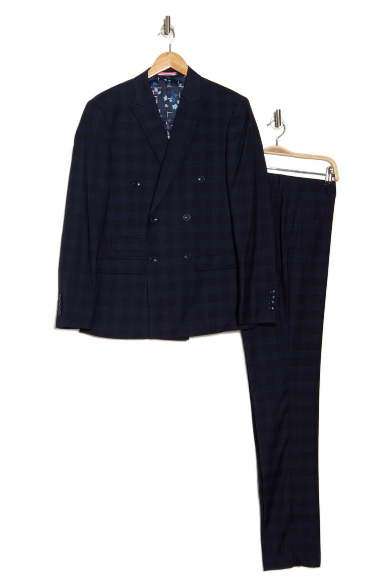 Navy Plaid Double Breasted Suit, Alternate, color, NAVY