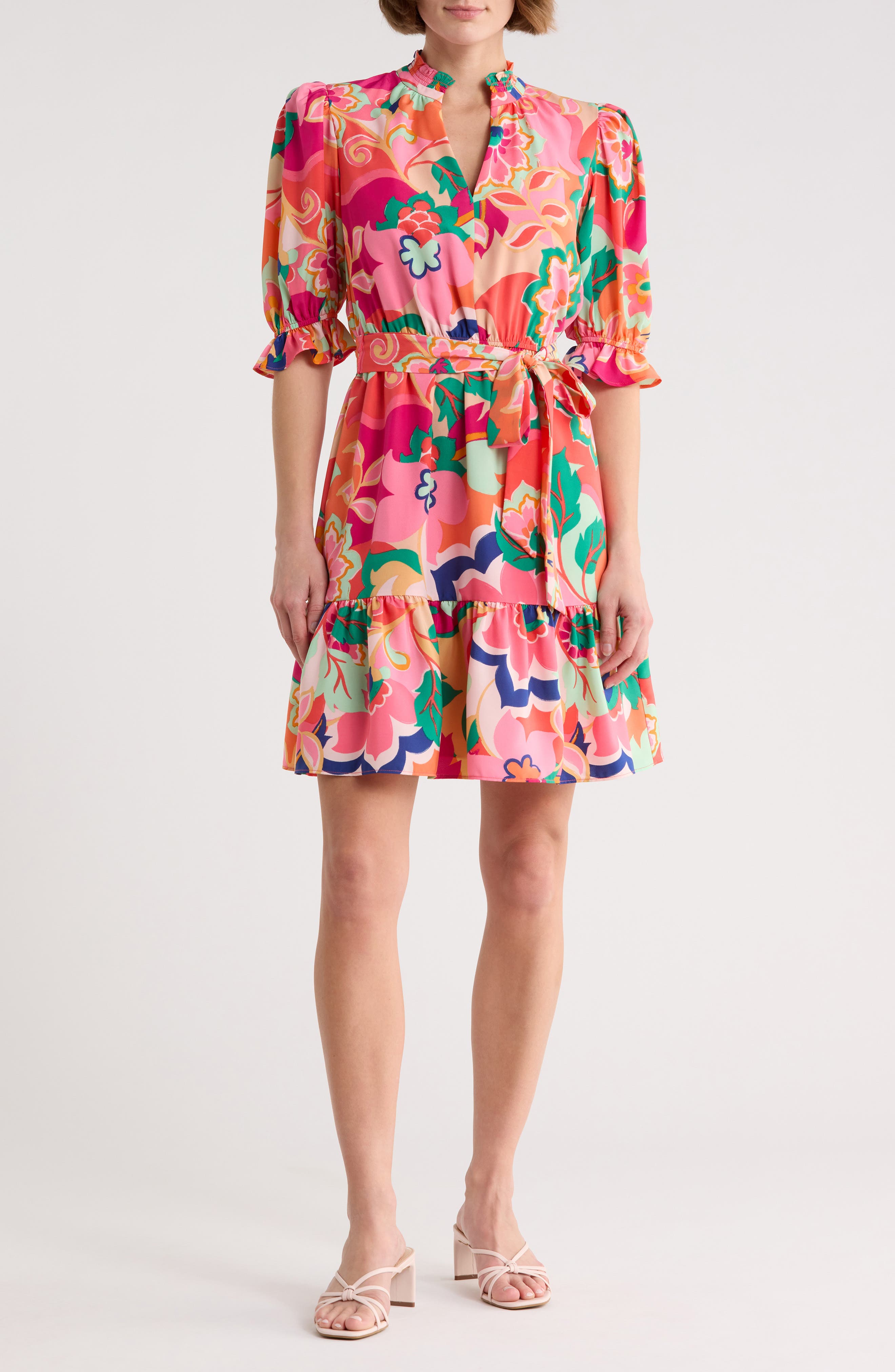 Eliza J Floral Puff Sleeve Fit & Flare Dress