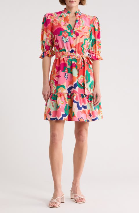 Floral Puff Sleeve Fit & Flare Dress