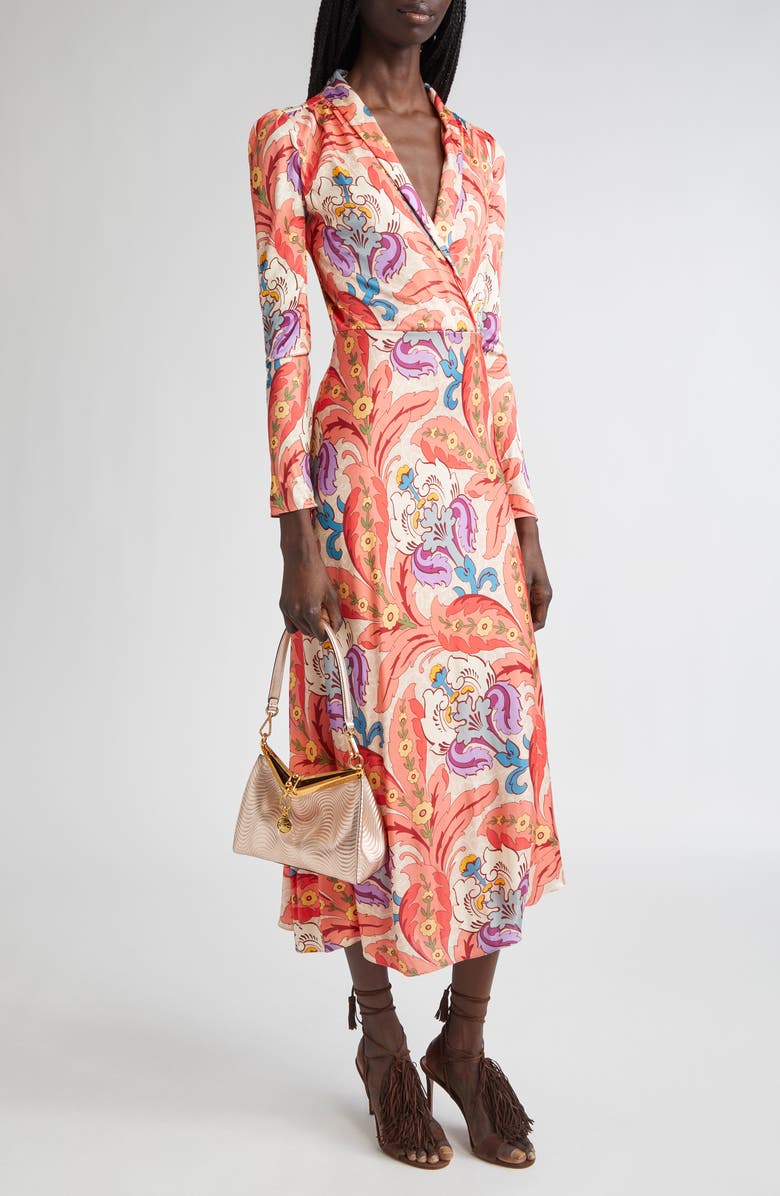 Etro Paisley Print Long Sleeve Jersey Midi Dress, Alternate, color, Stampa F.do Rosa