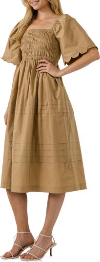 Scallop Detail Midi Dress