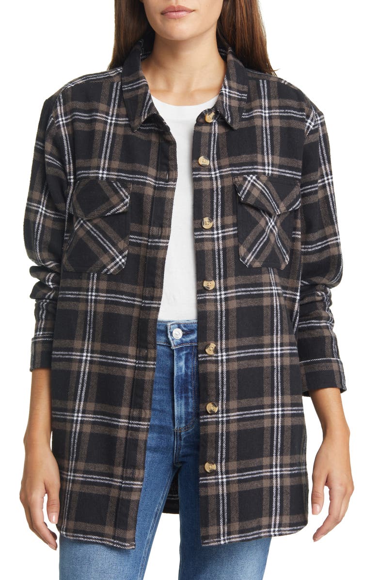beachlunchlounge Oversize Plaid Cotton Shirt, Main, color, 
