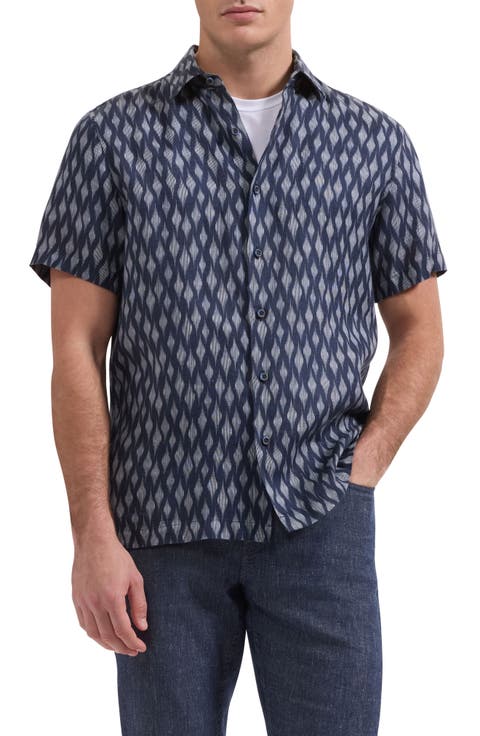 Vero Shaped Fit Geometric Print Short Sleeve Button-Up Shirt