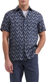 Bugatchi Vero Shaped Fit Geometric Print Short Sleeve Button-Up Shirt