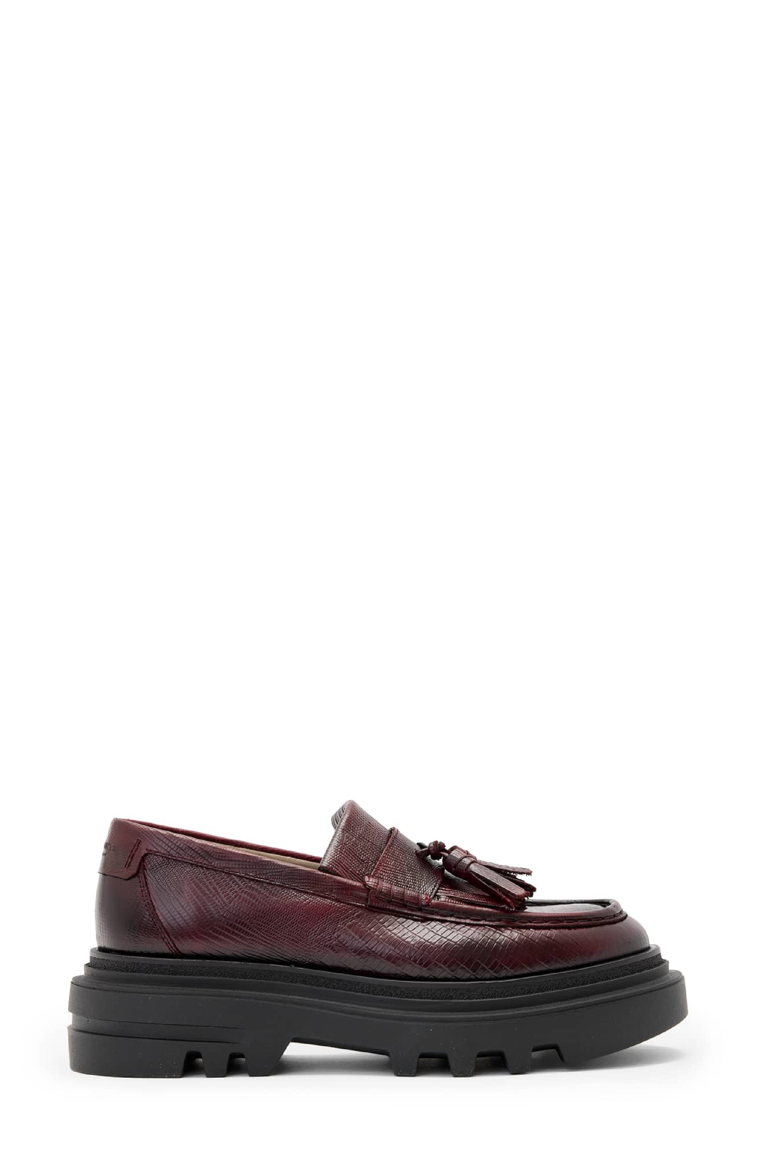 AllSaints Beth Tassel Loafer, Alternate, color, Port Red