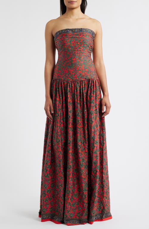 Sani Maya Floral Pleated Drop-Waist Gown in Scarlet Fleur  product
