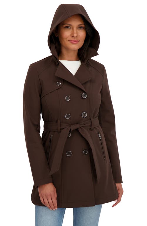Sebby Water-resistant Hooded Double-breasted Trench Coat In Brown