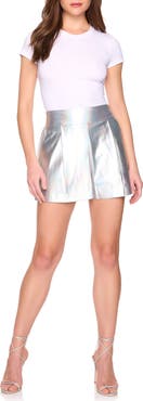 Susana Monaco Pleat Front Iridescent Faux Leather Shorts