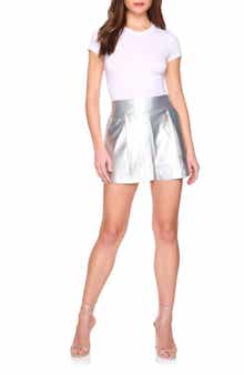 Susana Monaco Pleat Front Iridescent Faux Leather Shorts