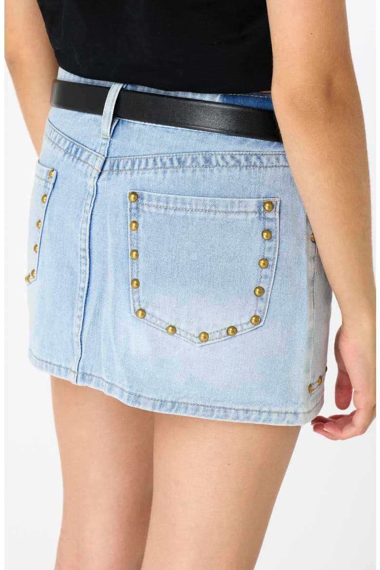 Kara Studded Denim Miniskirt, Alternate, color, LIGHT WASH