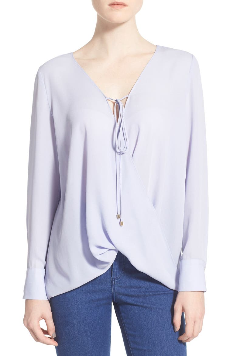 Wrap Front Long Sleeve Blouse, Main, color, BLUE