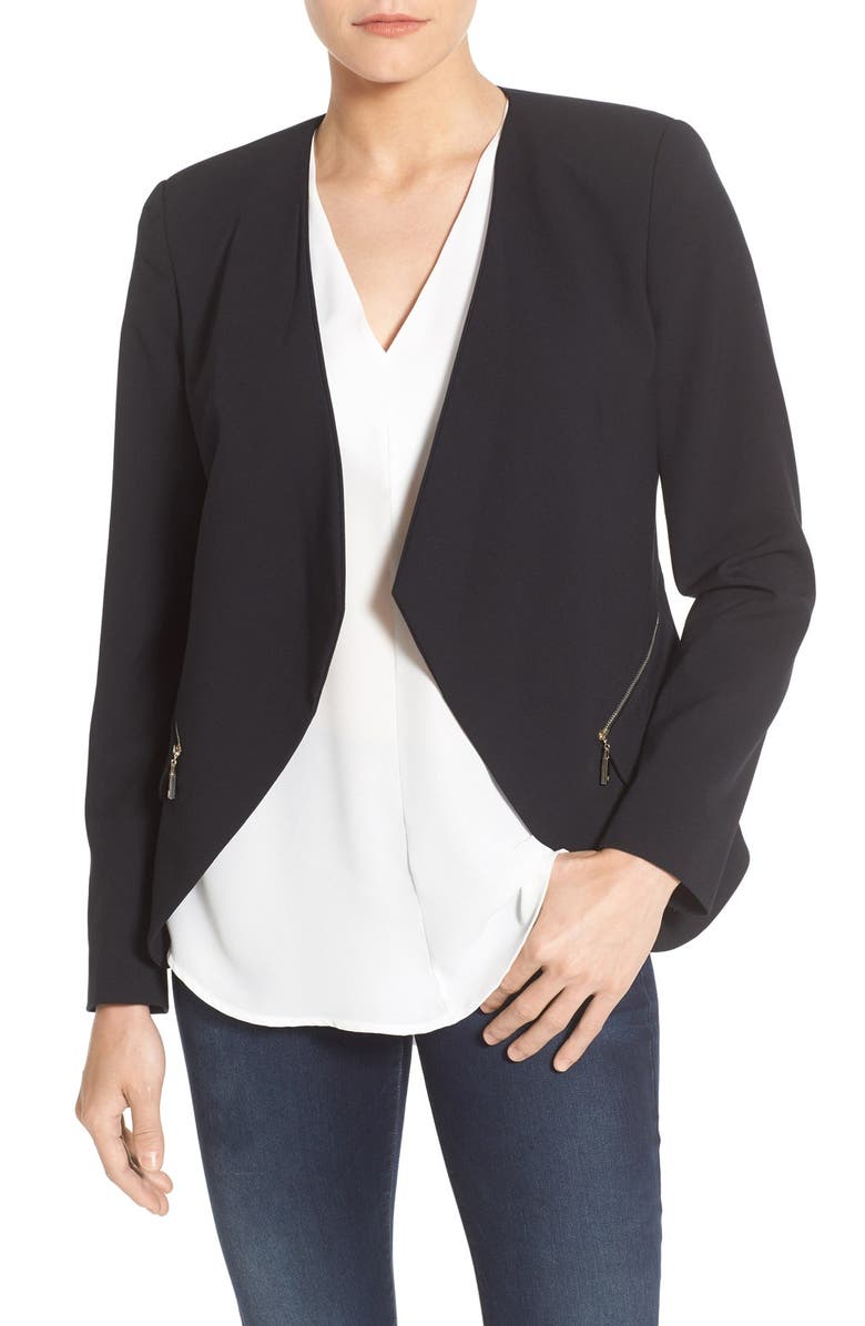 Vince Camuto Zip Pocket Drape Front Blazer, Main, color, 