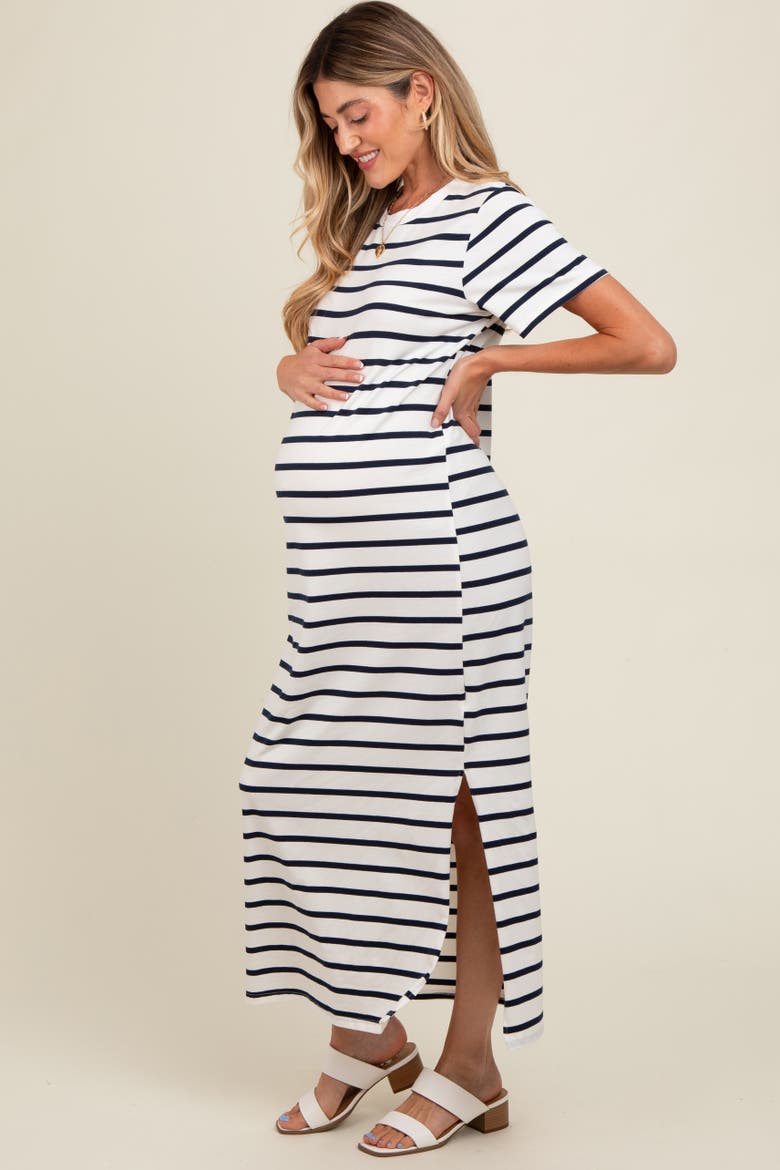 Striped Side Slit Maxi Dress, Alternate, color, Navy Blue