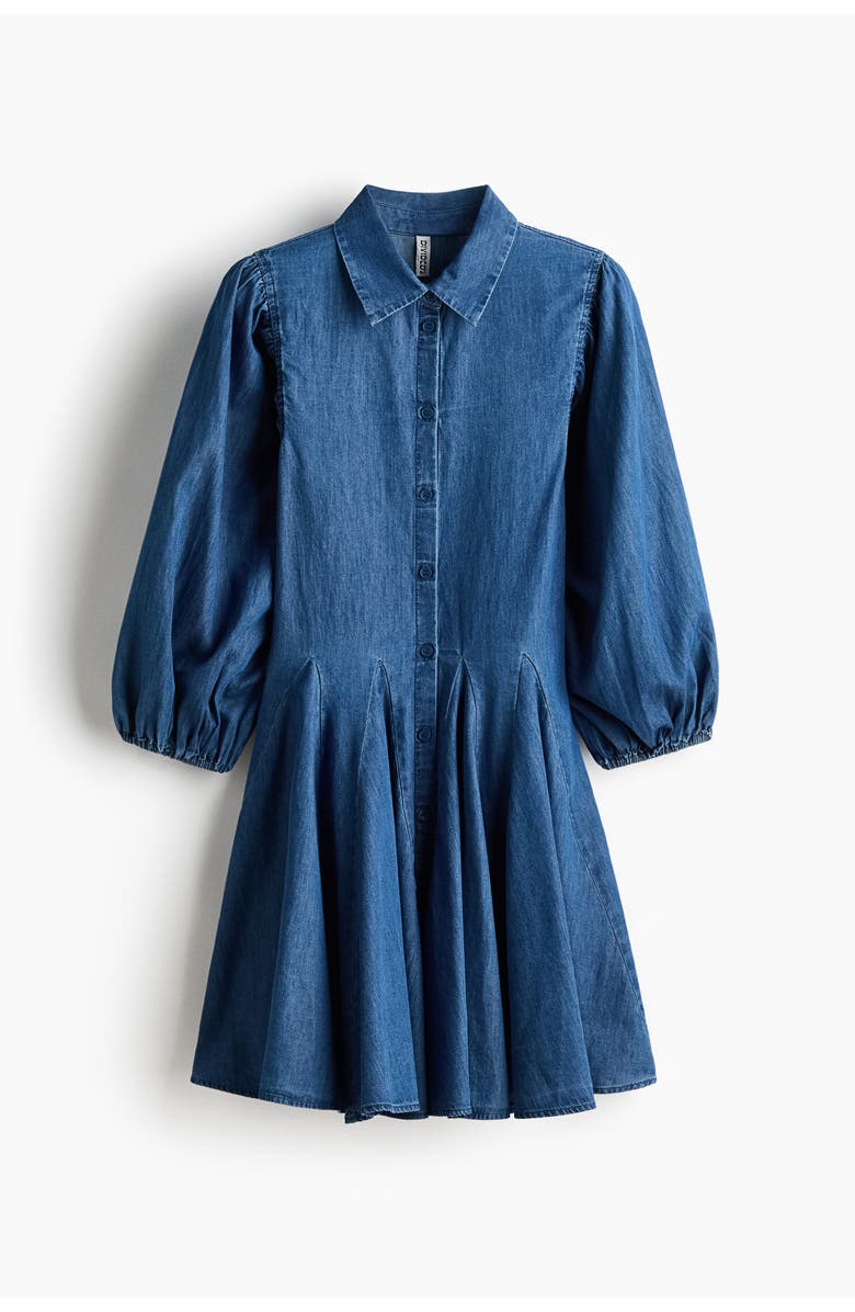H&M Puff-sleeved Flared-skirt Dress, Main, color, Denim Blue