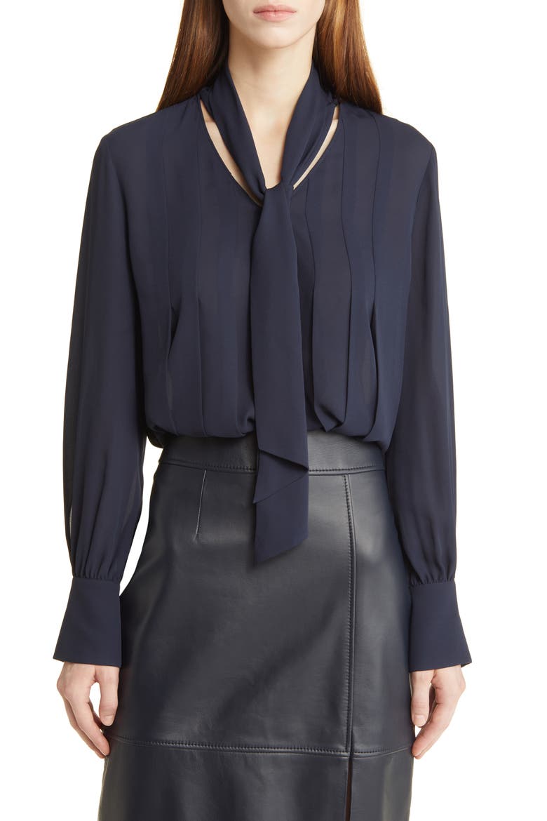 Bijulia Tie Neck Blouse, Main, color, SKY CAPTAIN