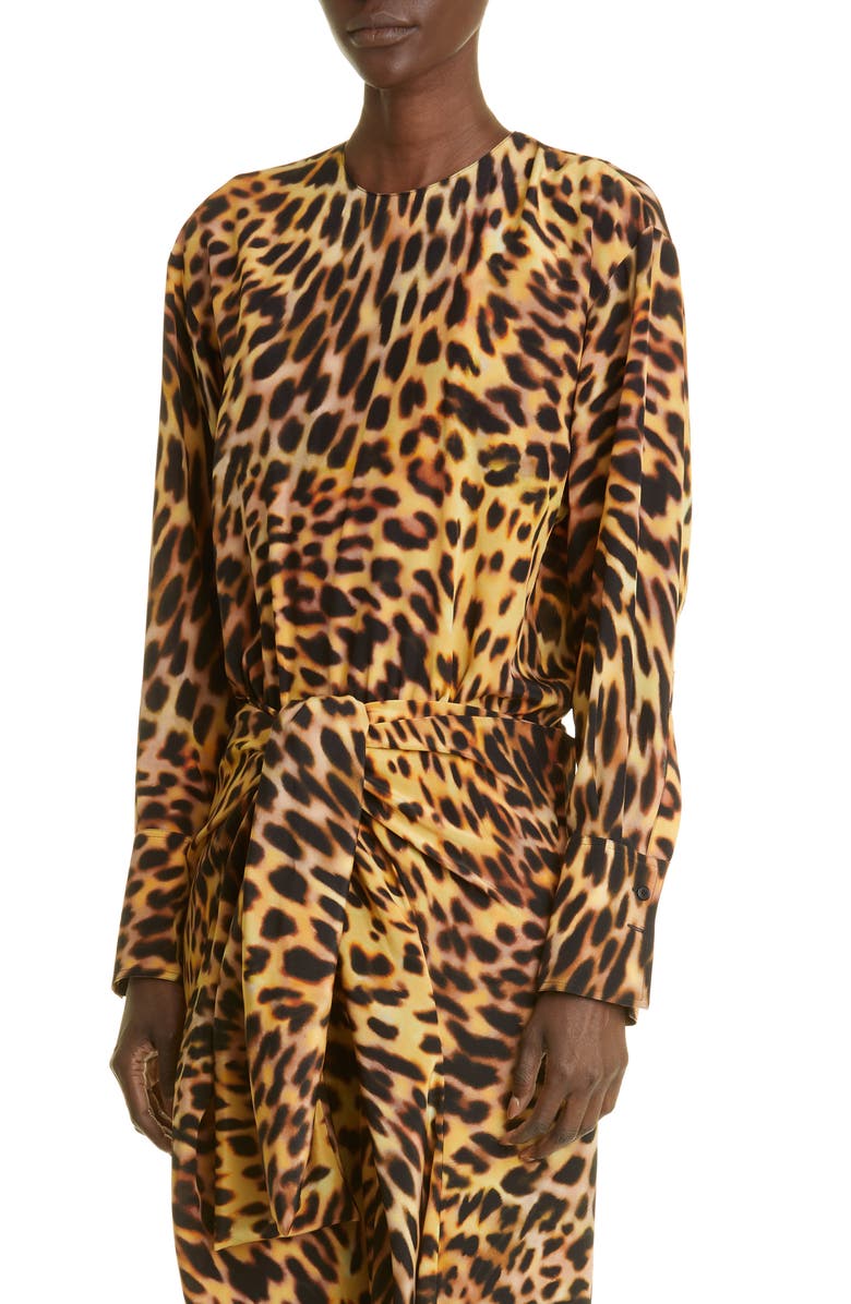 Stella McCartney Animal Print Long Sleeve Tie Waist Jumpsuit, Alternate, color, 