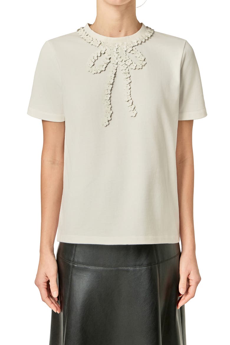Embellished Floral Bow Top, Alternate, color, WHITE