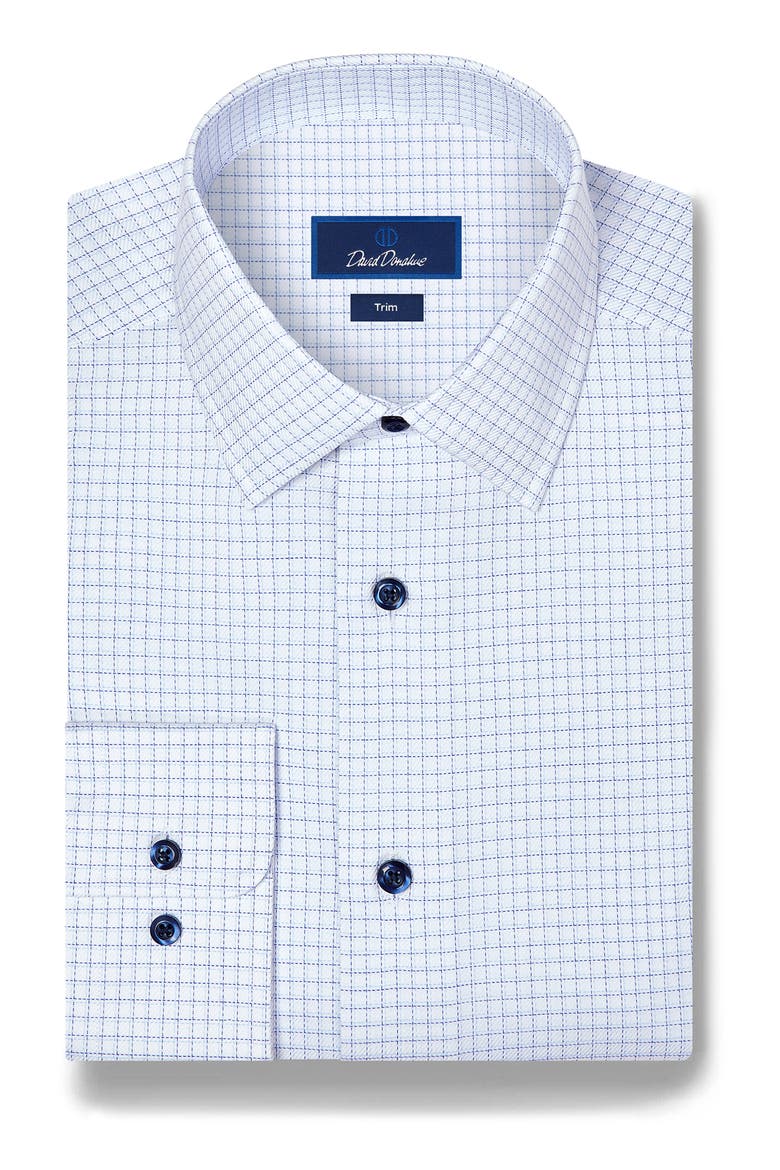 Trim Fit Check Stretch Twill Dress Shirt, Main, color, WHITE/ BLUE