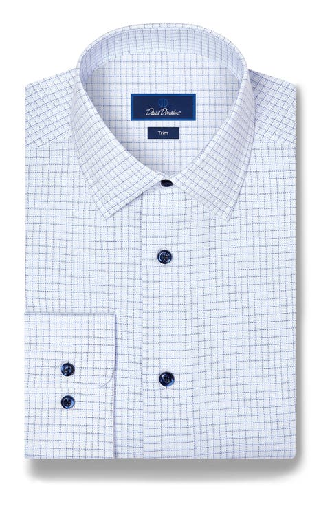 Trim Fit Check Stretch Twill Dress Shirt