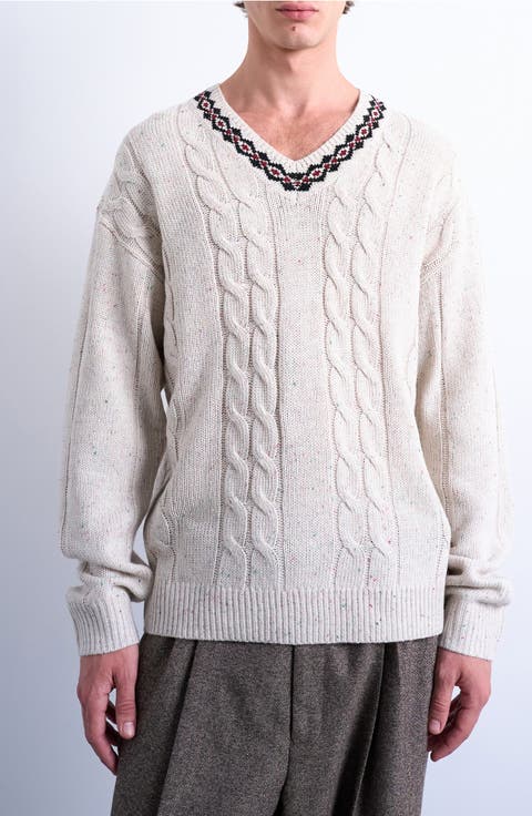 V-Neck Cable Nep Sweater