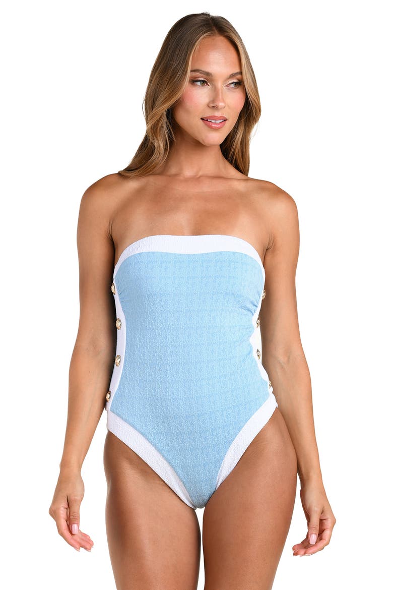 Tory Colorblock One-Piece Swimsuit, Alternate, color, POWDER BLUE