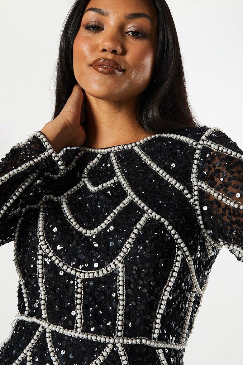 Long Sleeve Sequin Mini Dress, Alternate, color, Black