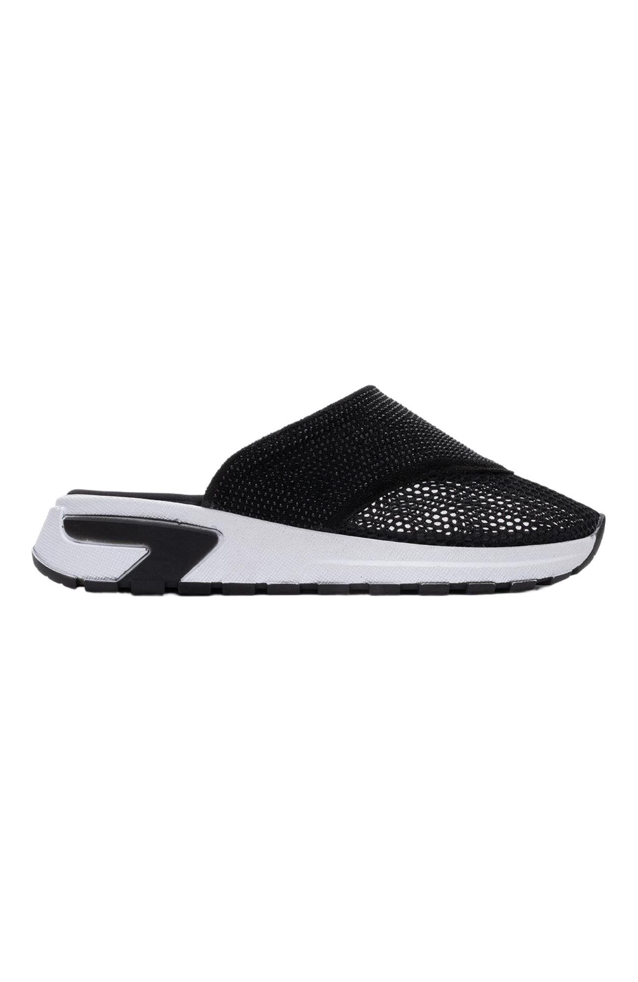 Prologue Shoes GLEA Mesh Rhinestone Mules, Alternate, color, Black Faux Leather
